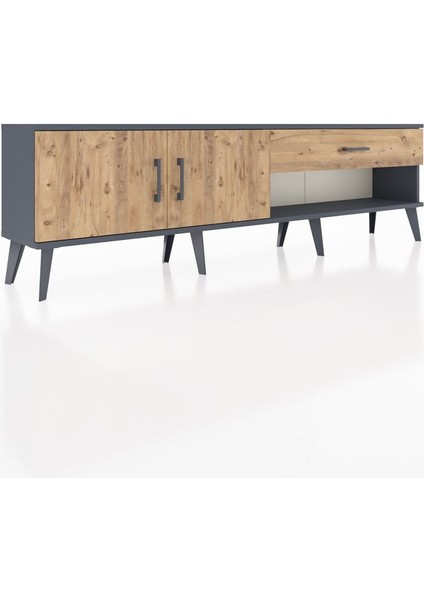 Arges Tv Ünitesi Tek Raflı Tek Çekmeceli 2 Kapaklı 176X30X51 Antrasit-Çam/çam fiyatları