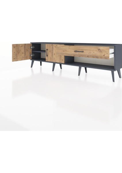Arges Tv Ünitesi Tek Raflı Tek Çekmeceli 2 Kapaklı 176X30X51 Antrasit-Çam/çam modelleri
