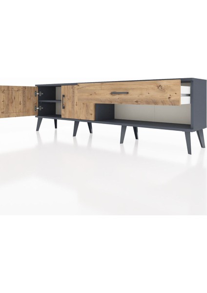 Arges Tv Ünitesi Tek Raflı Tek Çekmeceli 2 Kapaklı 176X30X51 Antrasit-Çam/çam fırsatları