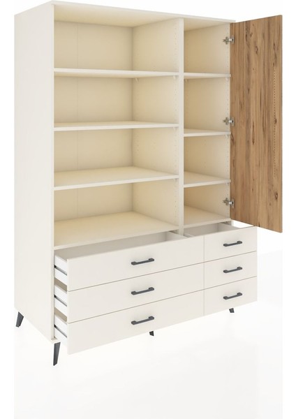 Kronos Dolap 8 Raflı 6 Çekmeceli Tek Kapaklı 132X59X195 Aytaşı-Çam/aytaşı indirimleri