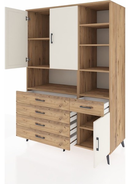 Kronos Dolap 8 Raflı 5 Çekmeceli 3 Kapaklı 132X59X195 Çam-Aytaşı/çam modelleri