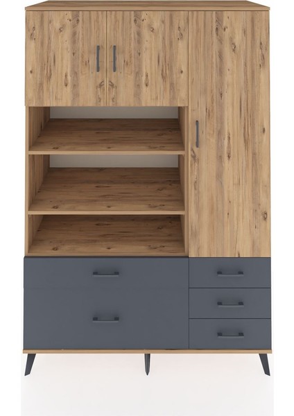 Kronos Dolap 9 Raflı 5 Çekmeceli 3 Kapaklı 132X59X195 Çam-Çam/antrasit