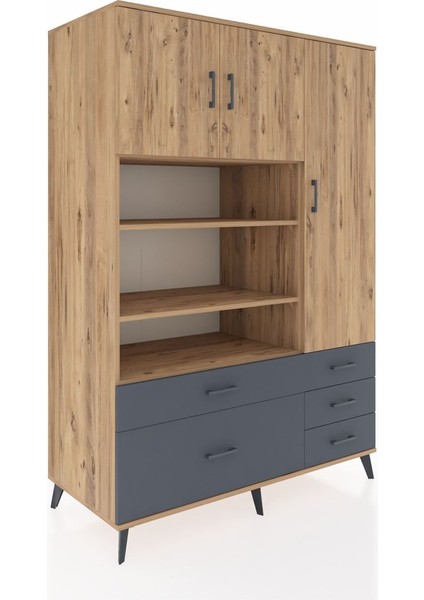 Kronos Dolap 9 Raflı 5 Çekmeceli 3 Kapaklı 132X59X195 Çam-Çam/antrasit fiyatları