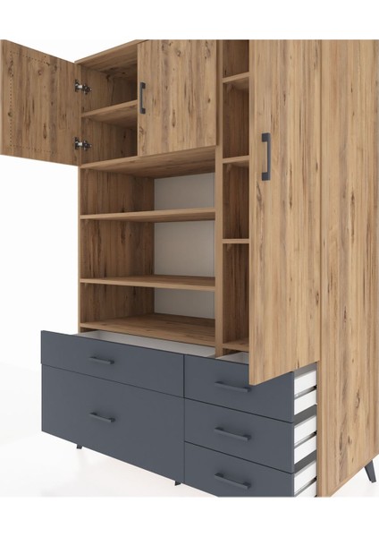 Kronos Dolap 9 Raflı 5 Çekmeceli 3 Kapaklı 132X59X195 Çam-Çam/antrasit fırsatları