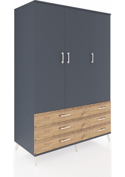 Kronos Dolap 5 Raflı 6 Çekmeceli Tek Askılı 132X59X195 Antrasit-Antrasit/çam fiyatları