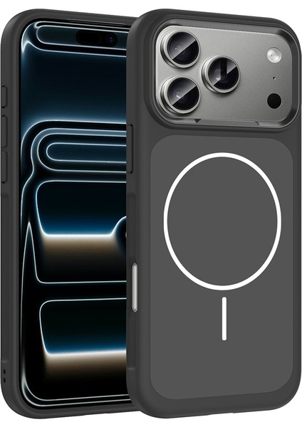 iPhone 17 Pro Kılıf M-Safe Şarj Özellikli Metal Kamera Çerçeveli Noir Sanremo Silikon Kapak - Siyah