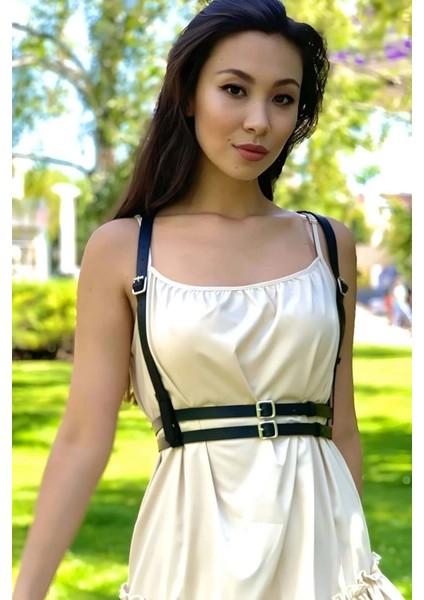 Ince Şerit Omuzdan Askılı Ayarlanabilir Şık Deri Harness Korse Kemer - APFT655 fiyatları