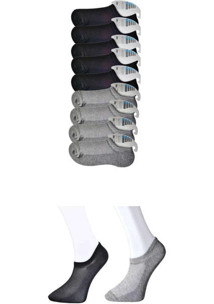 Siyah ve Gri Erkek Görünmez Çorap 9 Çift
