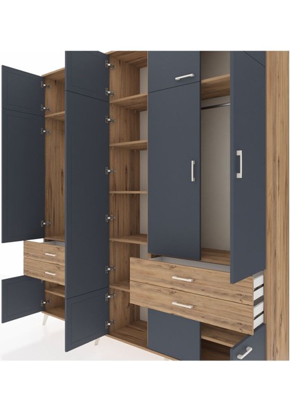 Hyperion Dolap 11 Raflı 4 Çekmeceli 2 Askılı 220X44X243 Çam-Antrasit/çam fırsatları