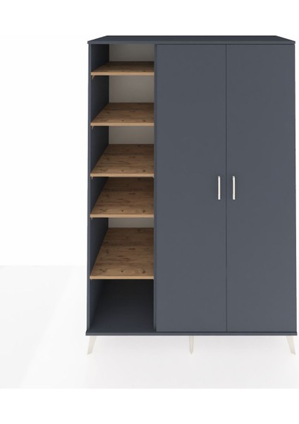 Kronos Dolap 7 Raflı 2 Kapaklı Tek Askılı 132X59X195 Antrasit-Antrasit/çam