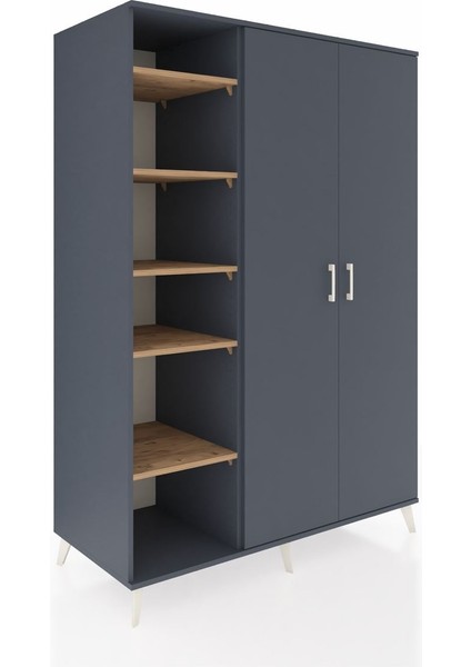 Kronos Dolap 7 Raflı 2 Kapaklı Tek Askılı 132X59X195 Antrasit-Antrasit/çam fiyatları