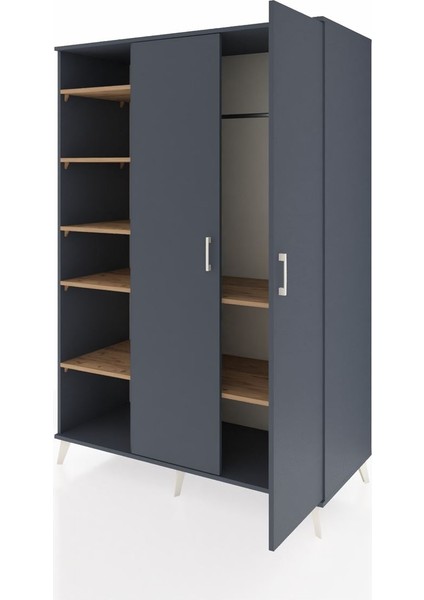 Kronos Dolap 7 Raflı 2 Kapaklı Tek Askılı 132X59X195 Antrasit-Antrasit/çam modelleri