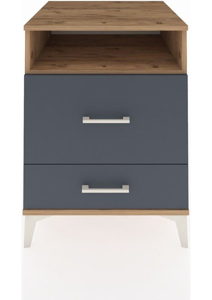 Kronos Komodin Tek Raflı 2 Çekmeceli 60X59X80 Çam-Antrasit