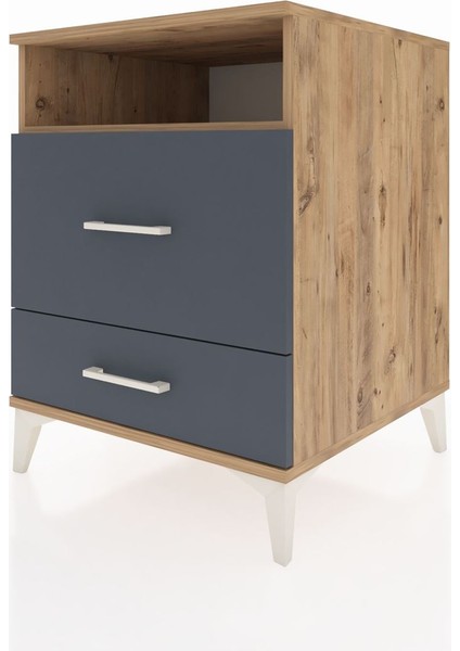 Kronos Komodin Tek Raflı 2 Çekmeceli 60X59X80 Çam-Antrasit modelleri