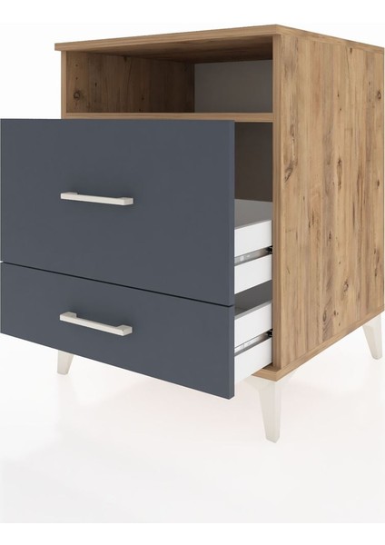 Kronos Komodin Tek Raflı 2 Çekmeceli 60X59X80 Çam-Antrasit fırsatları