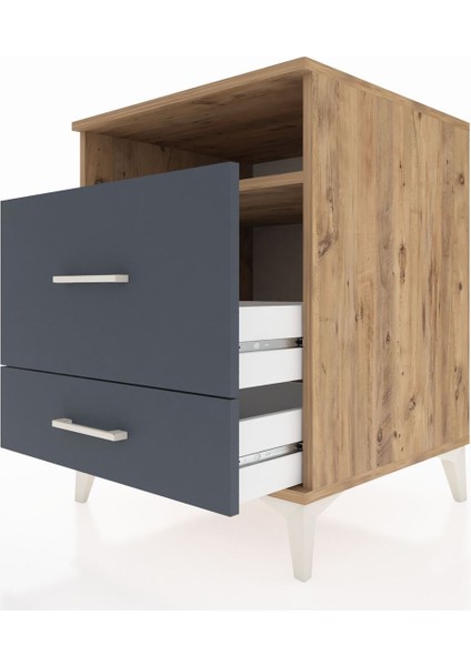 Kronos Komodin Tek Raflı 2 Çekmeceli 60X59X80 Çam-Antrasit indirimleri