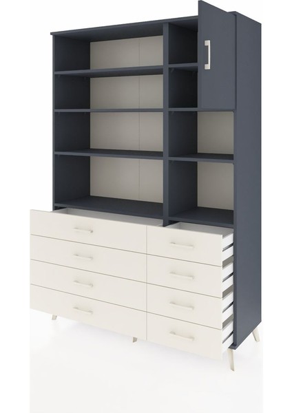 Hyperion Dolap 8 Raflı 8 Çekmeceli Tek Kapaklı 132X44X195 Antrasit-Antrasit/aytaşı modelleri
