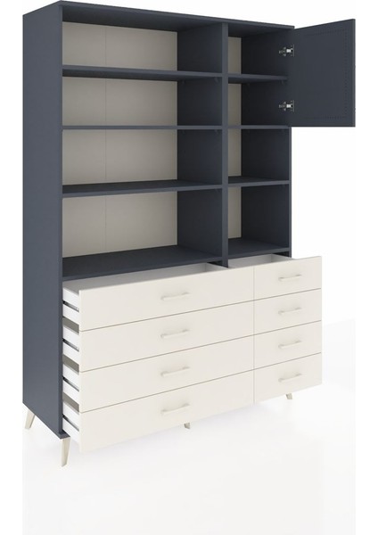 Hyperion Dolap 8 Raflı 8 Çekmeceli Tek Kapaklı 132X44X195 Antrasit-Antrasit/aytaşı indirimleri