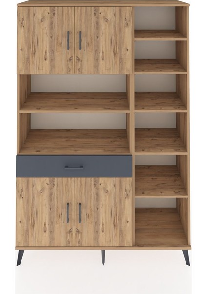 Hyperion Dolap 10 Raflı Tek Çekmeceli 4 Kapaklı 132X44X195 Çam-Çam/antrasit