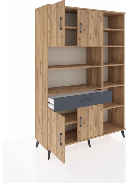 Hyperion Dolap 10 Raflı Tek Çekmeceli 4 Kapaklı 132X44X195 Çam-Çam/antrasit indirimleri