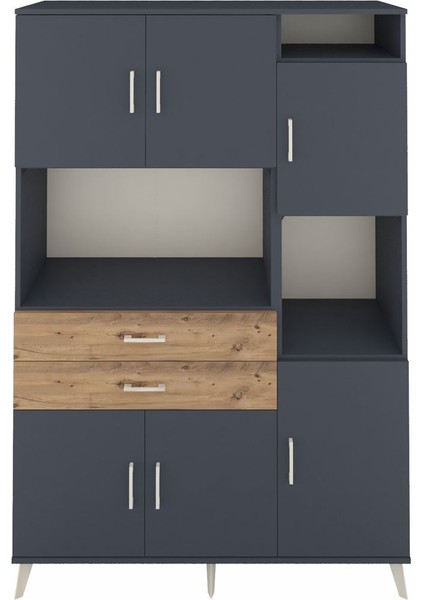 Hyperion Dolap 9 Raflı 2 Çekmeceli 6 Kapaklı 132X44X195 Antrasit-Antrasit/çam