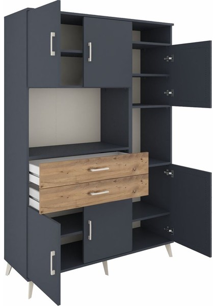 Hyperion Dolap 9 Raflı 2 Çekmeceli 6 Kapaklı 132X44X195 Antrasit-Antrasit/çam indirimleri