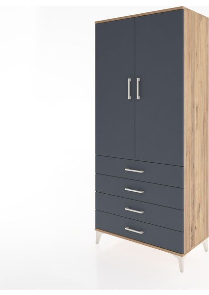 Hyperion Dolap 4 Raflı 4 Çekmeceli 2 Kapaklı 88X44X195 Çam-Antrasit modelleri
