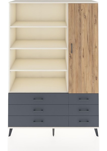 Hyperion Dolap 8 Raflı 6 Çekmeceli Tek Kapaklı 132X44X195 Aytaşı-Çam/antrasit