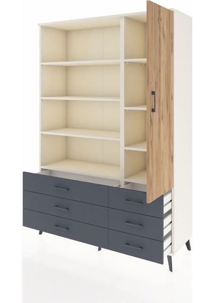 Hyperion Dolap 8 Raflı 6 Çekmeceli Tek Kapaklı 132X44X195 Aytaşı-Çam/antrasit modelleri