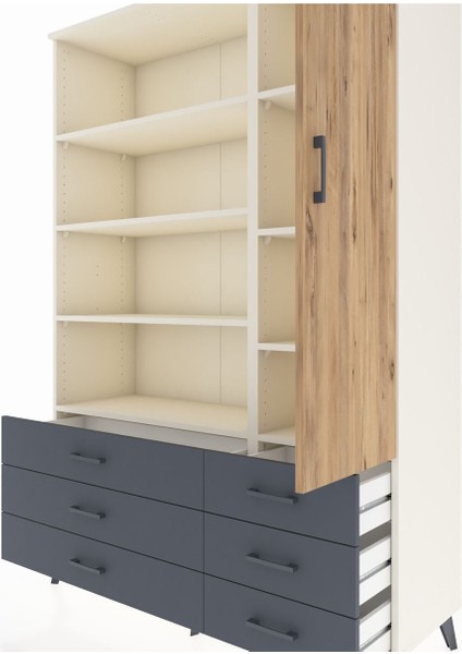 Hyperion Dolap 8 Raflı 6 Çekmeceli Tek Kapaklı 132X44X195 Aytaşı-Çam/antrasit fırsatları