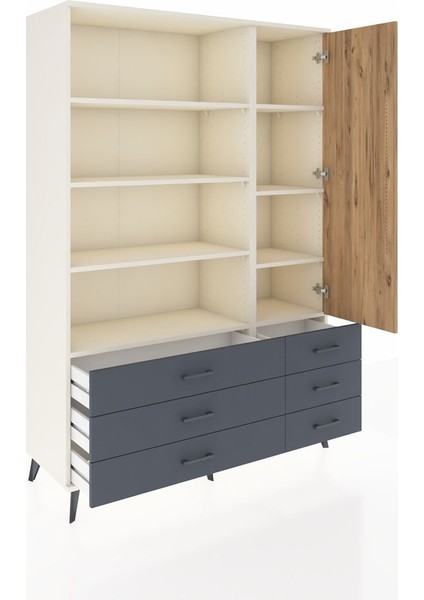 Hyperion Dolap 8 Raflı 6 Çekmeceli Tek Kapaklı 132X44X195 Aytaşı-Çam/antrasit indirimleri