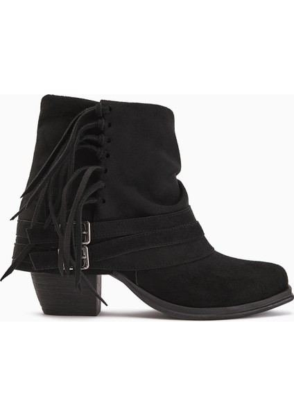 Elis Siyah Süet Tokalı Kadın Kovboy Western Bot