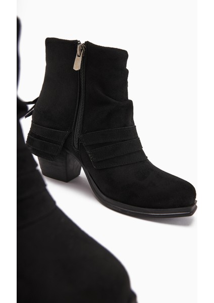 Elis Siyah Süet Tokalı Kadın Kovboy Western Bot modelleri