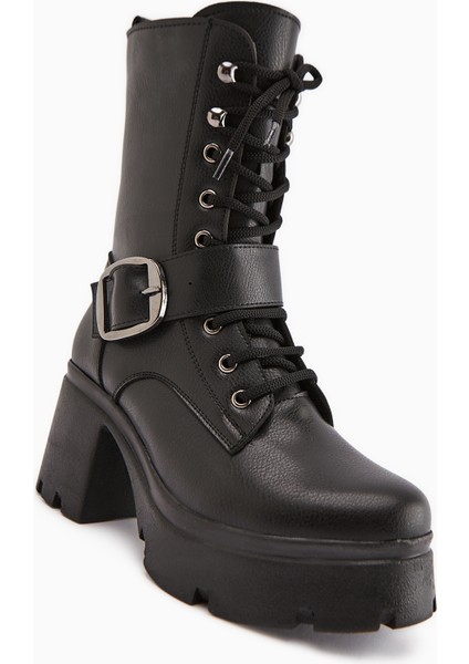 Caklin Siyah Kemerli Kadın Platform Topuklu Postal Bot