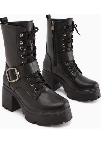 Caklin Siyah Kemerli Kadın Platform Topuklu Postal Bot modelleri