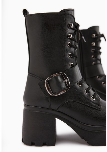 Caklin Siyah Kemerli Kadın Platform Topuklu Postal Bot fırsatları