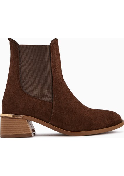Verna Kahve Süet Lastikli Kadın Topuklu Bot