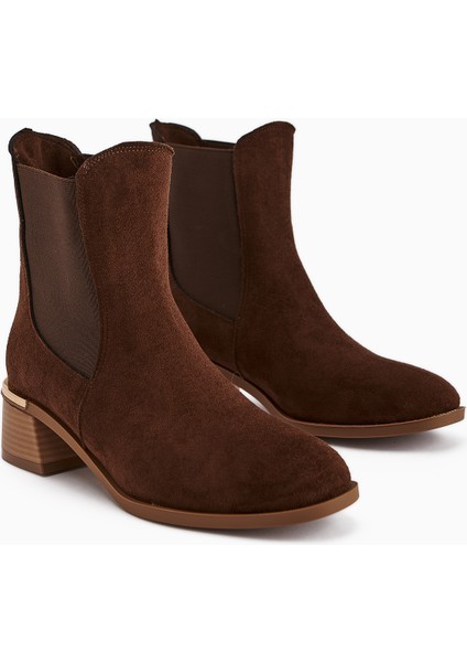 Verna Kahve Süet Lastikli Kadın Topuklu Bot modelleri