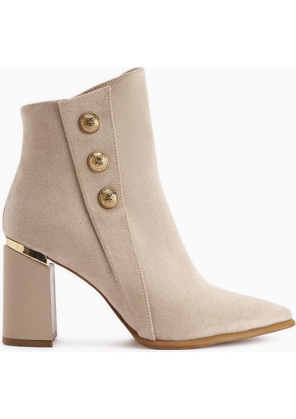 Mayvi Bej Süet Toka Detaylı Topuklu Kadın Bot