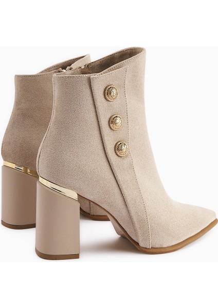 Mayvi Bej Süet Toka Detaylı Topuklu Kadın Bot modelleri
