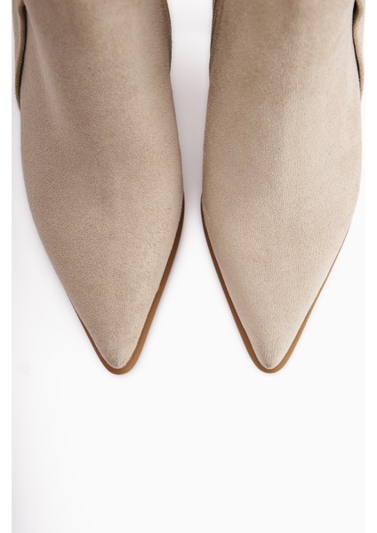 Mayvi Bej Süet Toka Detaylı Topuklu Kadın Bot fırsatları