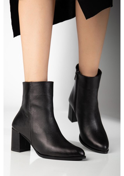 Siyah Hakiki Fermuarlı Sivri Burun Özel Tasarım Premium Kadın Topuklu Bot fırsatları
