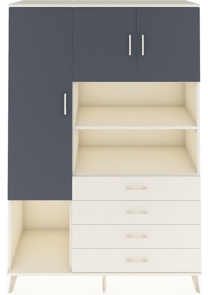 Hyperion Dolap 7 Raflı 4 Çekmeceli 3 Kapaklı 132X44X195 Aytaşı-Antrasit/aytaşı