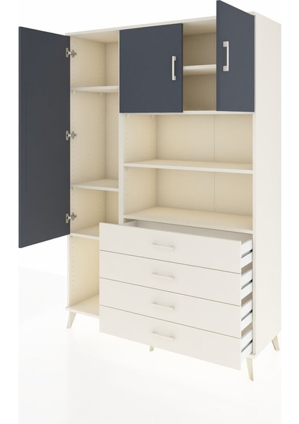 Hyperion Dolap 7 Raflı 4 Çekmeceli 3 Kapaklı 132X44X195 Aytaşı-Antrasit/aytaşı modelleri