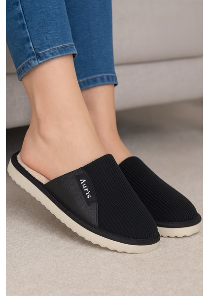 AR-060 Unisex Kadife Kumaş Içi Kürklü Kışlık Ev Terliği