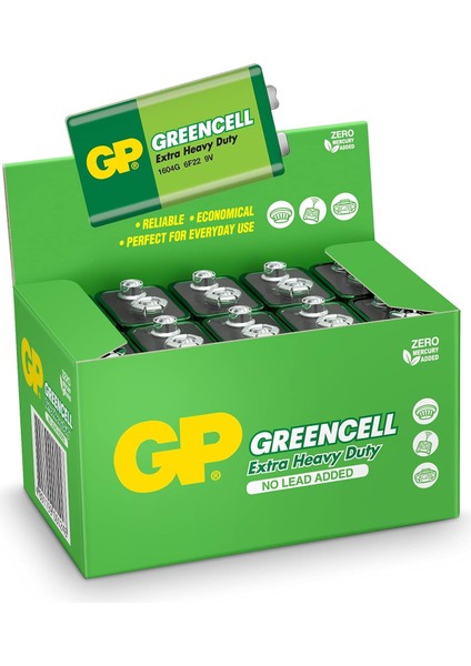 Batteries 1604G Greencell 6F22/1222/9V Pil, 9 Volt, 10'lu Kutu