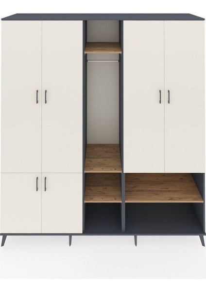 Kronos Dolap 15 Raflı 5 Kapaklı Tek Askılı 220X59X243 Antrasit-Aytaşı/çam