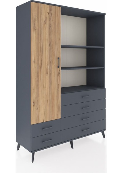 Hyperion Dolap 7 Raflı 6 Çekmeceli Tek Kapaklı 132X44X195 Antrasit-Çam/antrasit fiyatları