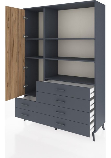 Hyperion Dolap 7 Raflı 6 Çekmeceli Tek Kapaklı 132X44X195 Antrasit-Çam/antrasit modelleri