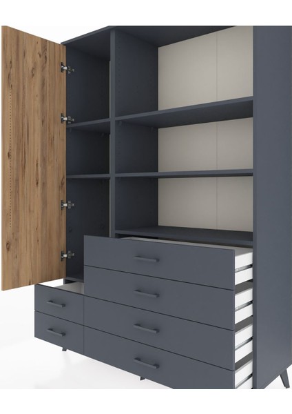 Hyperion Dolap 7 Raflı 6 Çekmeceli Tek Kapaklı 132X44X195 Antrasit-Çam/antrasit fırsatları